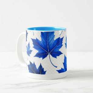 Nahtloses blaues Ahornblattmuster - Hohe Auflösung Zweifarbige Tasse