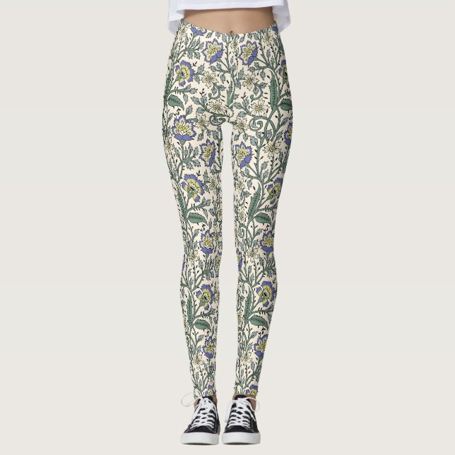 Nahtloses blaues, gelbes und weißes Blumenmuster  Leggings (Vorderseite)