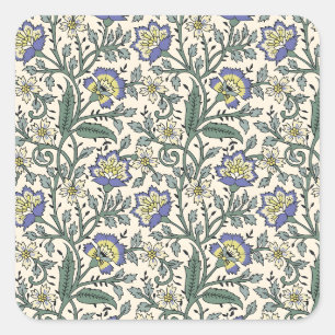 Nahtloses blaues, gelbes und weißes Blumenmuster Quadratischer Aufkleber