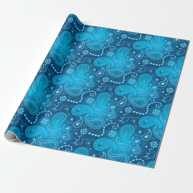 Nahtloses blaues Paisley-Muster. Eleganter Stil Geschenkpapier (Ungerollt)