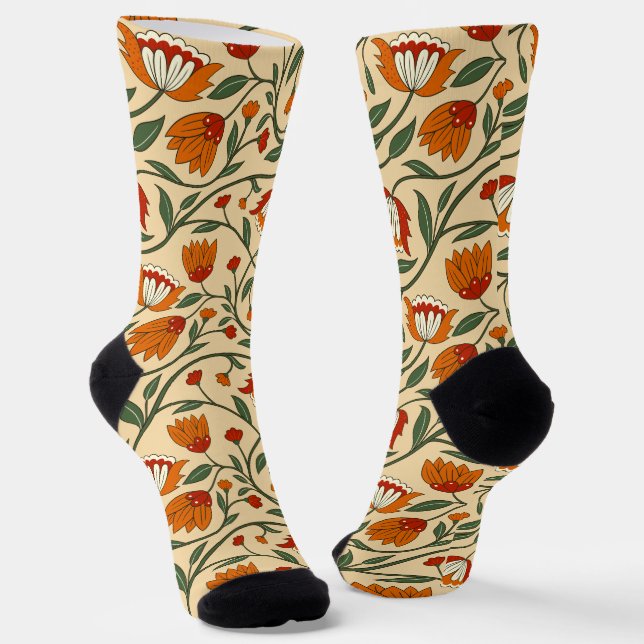 Nahtloses Blumenmuster auf beigem Hintergrund Socken (Gewinkelt)