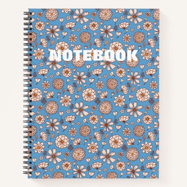 Nahtloses Blumenmuster blau Notizbuch (Vorderseite)