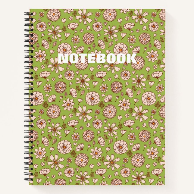 Nahtloses Blumenmuster Grün Notizbuch (Vorderseite)