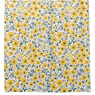 Nahtloses Blumenmuster, kleine gelbe Blumen. We Duschvorhang