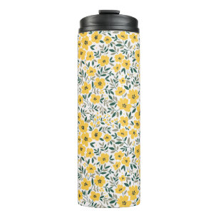 Nahtloses Blumenmuster, Kleine gelbe Blumen. We Thermosbecher