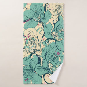 nahtloses Blumenmuster mit blauer Orchidee, Badehandtuch