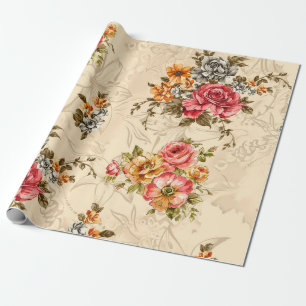 Nahtloses Blumenmuster mit Blumen und cremefarbene Geschenkpapier