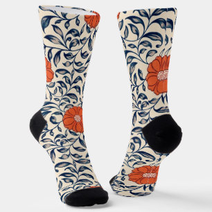 Nahtloses Blumenmuster mit lebendiger orangefarben Socken