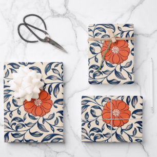 Nahtloses Blumenmuster mit leuchtend orangefarbene Geschenkpapier Set
