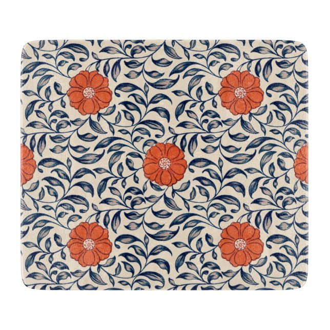 Nahtloses Blumenmuster mit leuchtend orangefarbene Schneidebrett (Vorderseite)