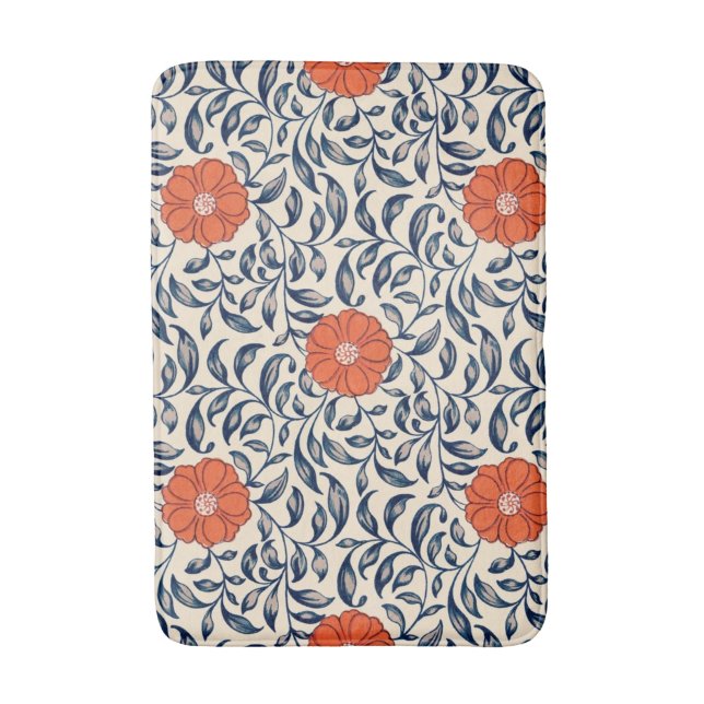 Nahtloses Blumenmuster mit leuchtender orangefarbe Badematte (Vorderseite Vertikal)