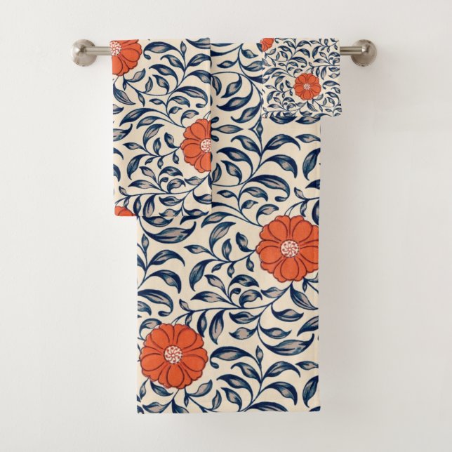 Nahtloses Blumenmuster mit leuchtender orangefarbe Badhandtuch Set (Insitu)