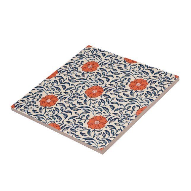 Nahtloses Blumenmuster mit leuchtender orangefarbe Fliese (Seite)