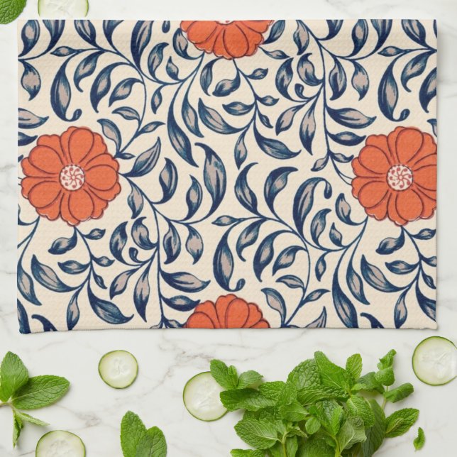 Nahtloses Blumenmuster mit leuchtender orangefarbe Geschirrtuch (Gefaltet)