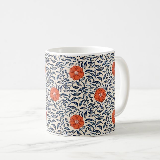 Nahtloses Blumenmuster mit leuchtender orangefarbe Kaffeetasse (VorderseiteRechts)