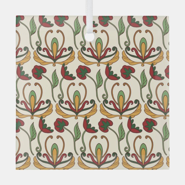 Nahtloses Blumenmuster mit Rot und Gelb  Ornament Aus Glas (Vorderseite)