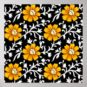 Nahtloses Blumenmuster mit schwarzem Hintergrund,b Poster
