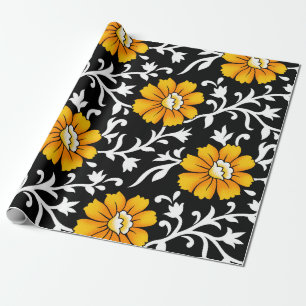 Nahtloses Blumenmuster mit schwarzem Hintergrundar Geschenkpapier