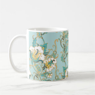 Nahtloses Blumenmuster mit weißen Baumwollblumen Kaffeetasse