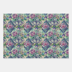 Nahtloses Blumenmuster Möbel-Decoupage Geschenkpapier Set