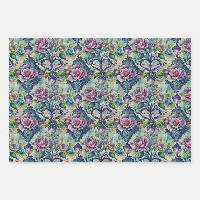 Nahtloses Blumenmuster Möbel-Decoupage Geschenkpapier Set (Vorderseite)