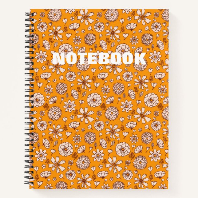 Nahtloses Blumenmuster orange Notizbuch (Vorderseite)