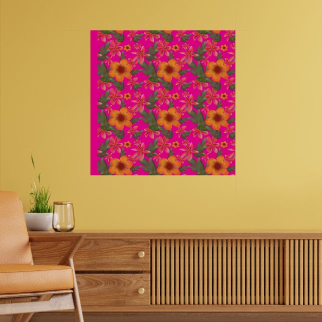 Nahtloses Blumenmuster Rote Blumen Hübsche Botanik Poster (Wohnzimmer 2)