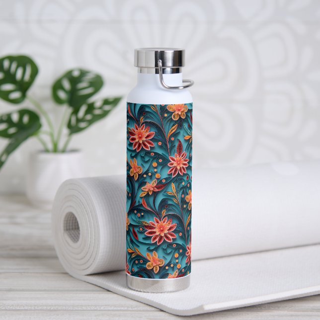 Nahtloses Blumenmuster Wasserflasche Trinkflasche (Yoga)