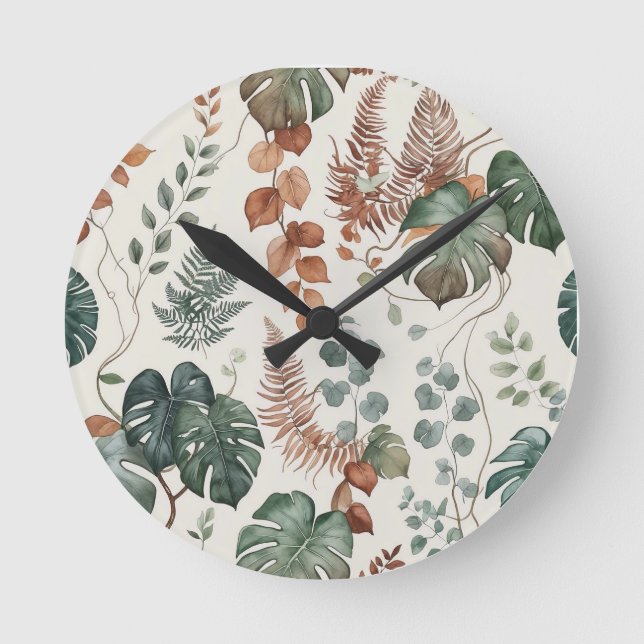 Nahtloses Boho-Blumenmuster Blumen  Runde Wanduhr (Vorderseite)