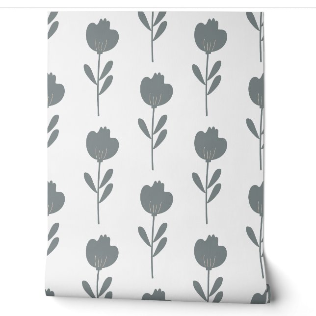 nahtloses botanisches einfaches Muster mit Blumen  Tapete (Abrollen)