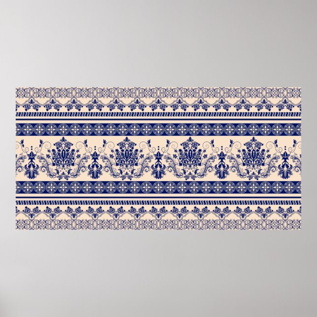 Nahtloses Damasmuster, klassische Tapete, Rücken Poster (Vorne)