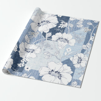 Nahtloses Denim-Patchwork für die Blume Geschenkpapier