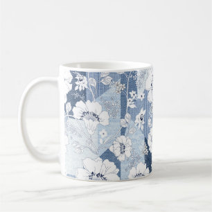 Nahtloses Denim-Patchwork für die Blume Kaffeetasse