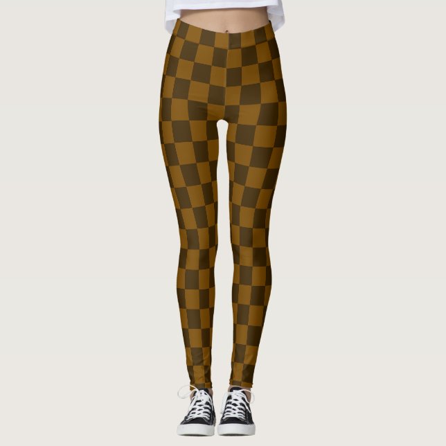 Nahtloses dunkles und hellbraunes Karomuster Leggings (Vorderseite)