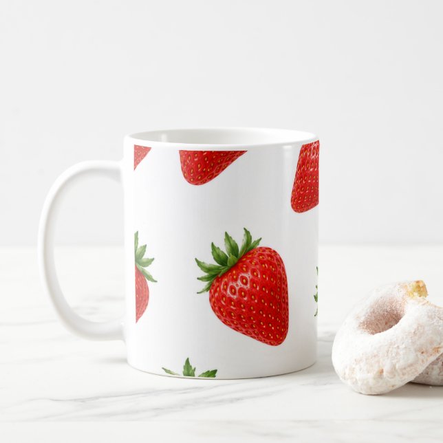 Nahtloses Erdbeermuster Süße rote Früchte  Kaffeetasse (Mit Donut)