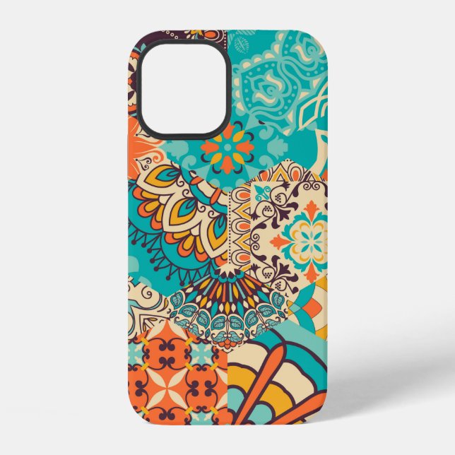 Nahtloses farbenfrohes Patchwork-Fliese mit Islam, iPhone Hülle (Rückseite)