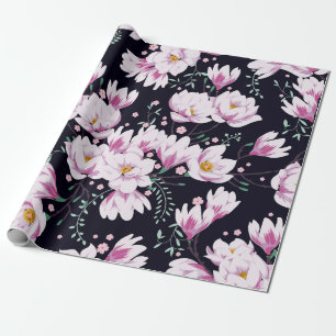 Nahtloses Federmuster mit Magnolien. Geschenkpapier