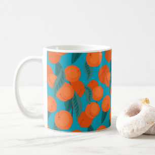 Nahtloses flaches Muster mit Pfirsichen auf Ästen Kaffeetasse