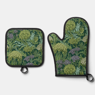 Nahtloses, florales Muster im Stil von William Mor Ofenhandschuh & Topflappen-Set
