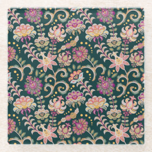 Nahtloses florales rosa dunkles Hintergrundbild Glasuntersetzer