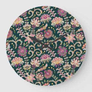 Nahtloses florales rosa dunkles Hintergrundbild Große Wanduhr