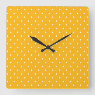 Nahtloses gelb-orangefarbenes Tupfenmuster  Quadratische Wanduhr