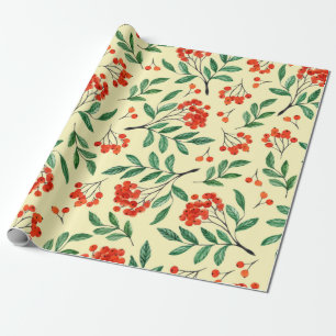 Nahtloses gelbes Muster mit Rowan. Wasserfarbe han Geschenkpapier