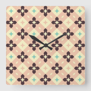 Nahtloses geometrisches Blumenmuster Quadratische Wanduhr