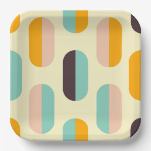 Nahtloses geometrisches Muster im Retro-Stil Pappteller