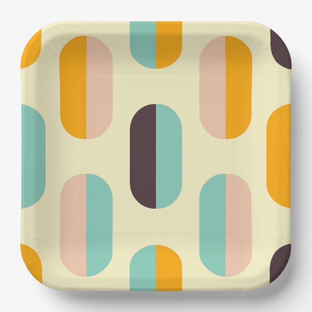 Nahtloses geometrisches Muster im Retro-Stil Pappteller (Vorderseite)
