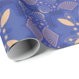 Nahtloses geometrisches Muster mit blauen Blumenfo Geschenkpapier