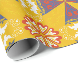 Nahtloses geometrisches Muster mit Orange, Blau Geschenkpapier