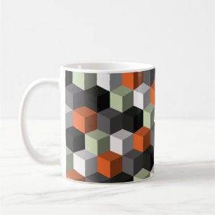Nahtloses geometrisches Muster mit Würfeln und Vol Kaffeetasse