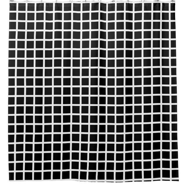 Nahtloses geometrisches Muster. Schwarzes Quadrat  Duschvorhang (Vorderseite)